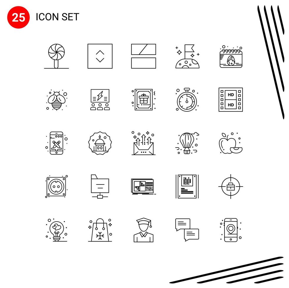 Set of 25 Modern UI Icons Symbols Signs for egg date frame calendar slow Editable Vector Design Elements