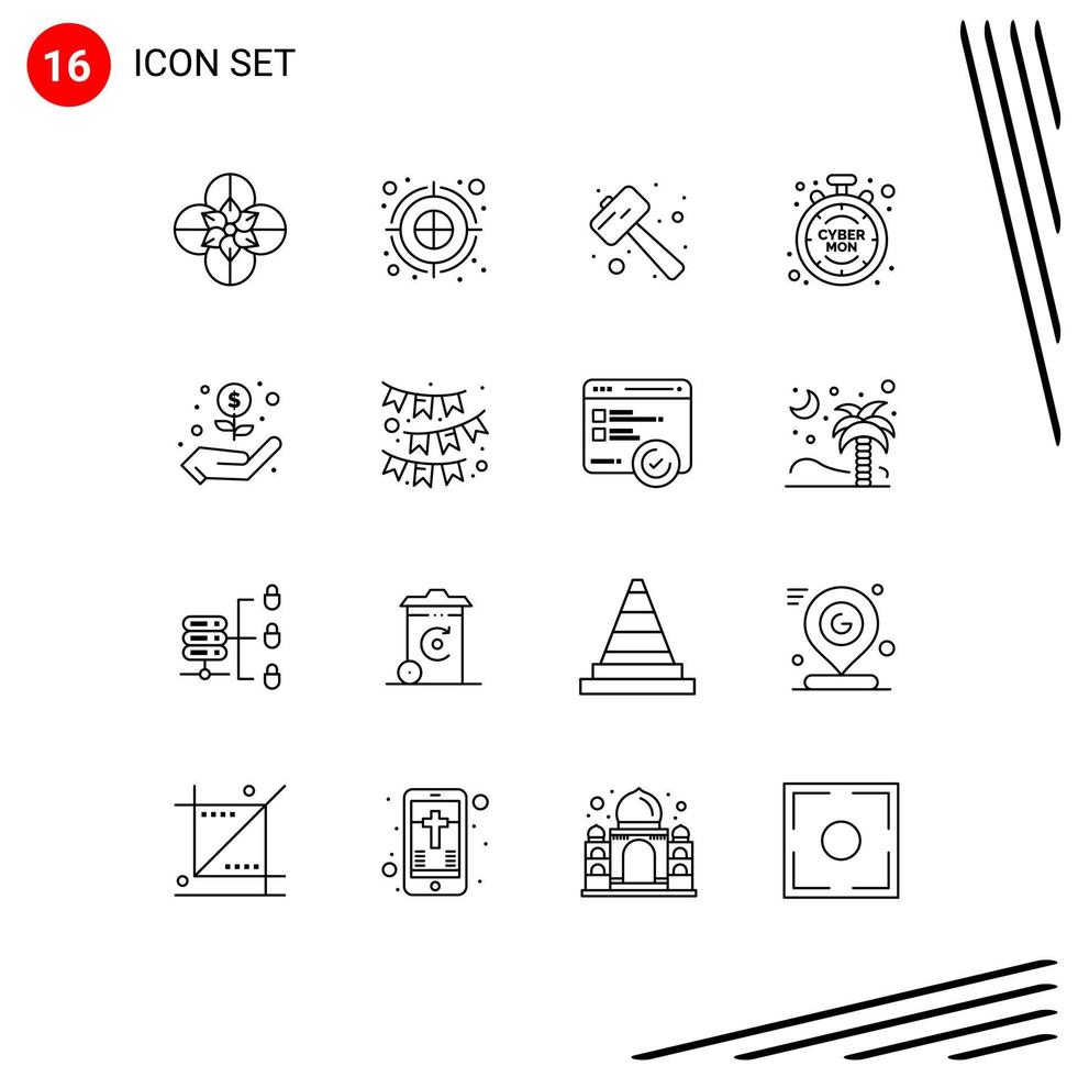 Mobile Interface Outline Set of 16 Pictograms of hand limited knock discount watch kit Editable Vector Design Elements