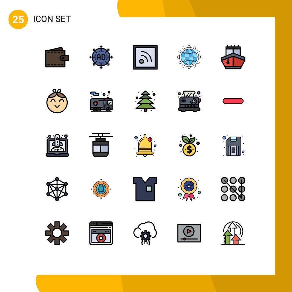 paquete de iconos vectoriales de stock de 25 signos y símbolos de línea para optimización seo expandir globo rss elementos de diseño vectorial editables vector