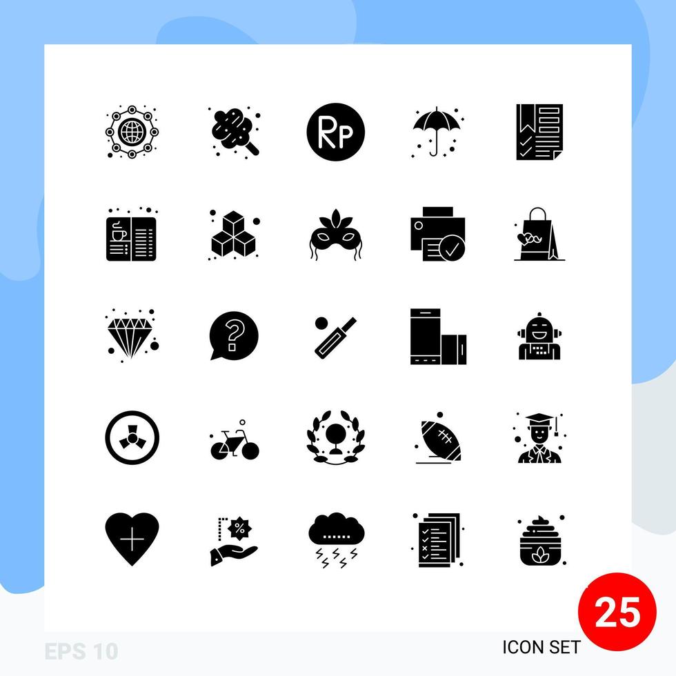 Stock Vector Icon Pack of 25 Line Signs and Symbols for document bookmark idr wet umbrella Editable Vector Design Elements