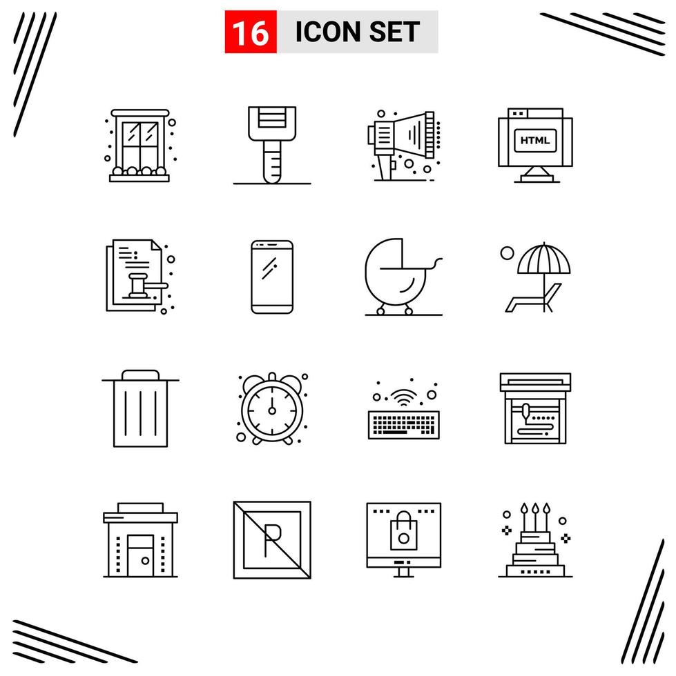 16 Icons Line Style Grid Based Creative Outline Symbols for Website Design Simple Line Icon Signs Isolated on White Background 16 Icon Set Creative Black Icon vector background
