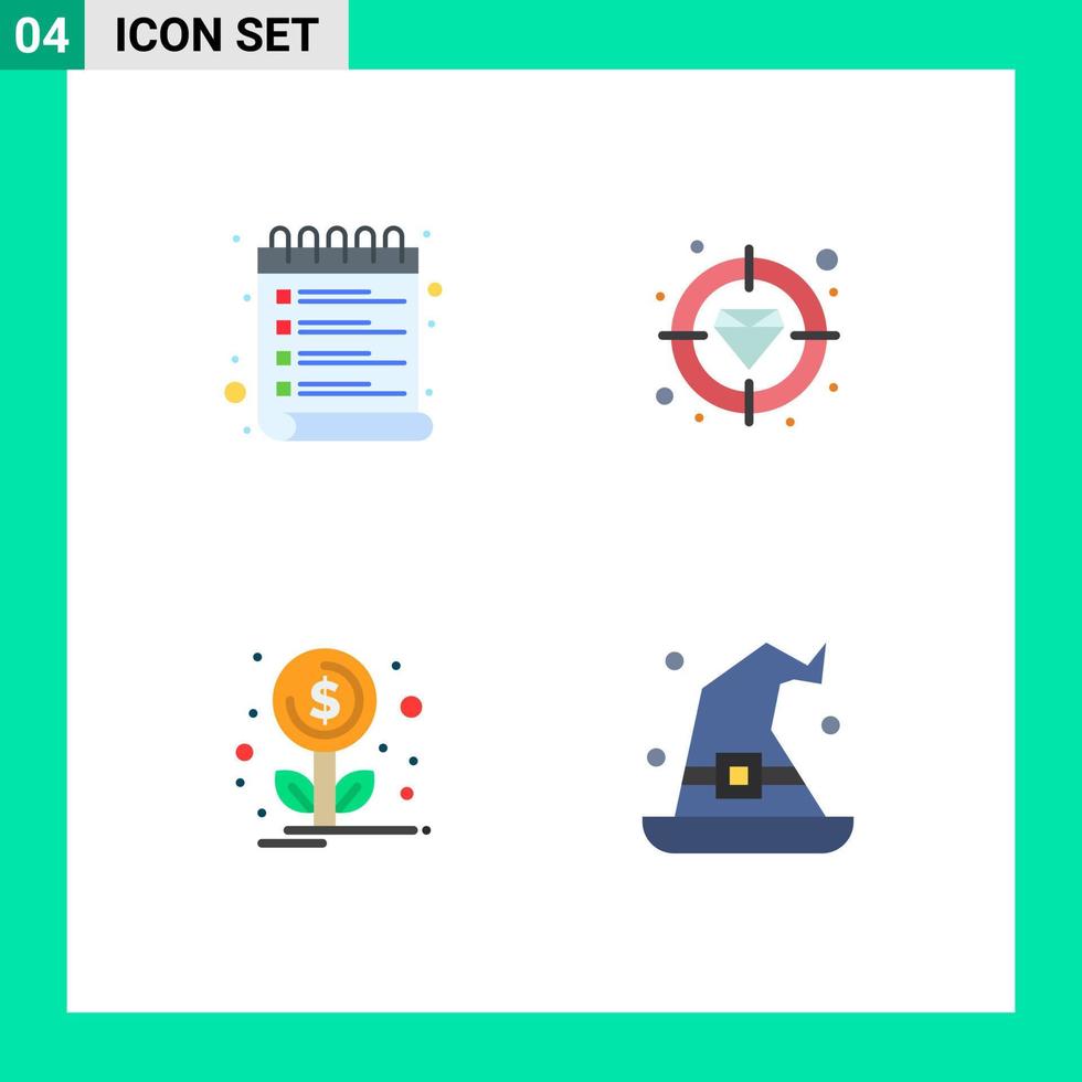 símbolos de iconos universales grupo de 4 iconos planos modernos de lista de control de crecimiento de lista enfoque tenía elementos de diseño vectorial editables vector