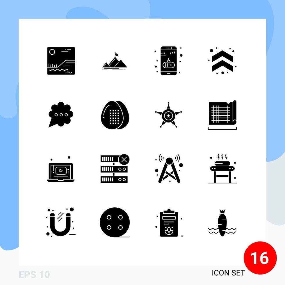 Solid Glyph Pack of 16 Universal Symbols of comment bubble entertainment direction arrows Editable Vector Design Elements