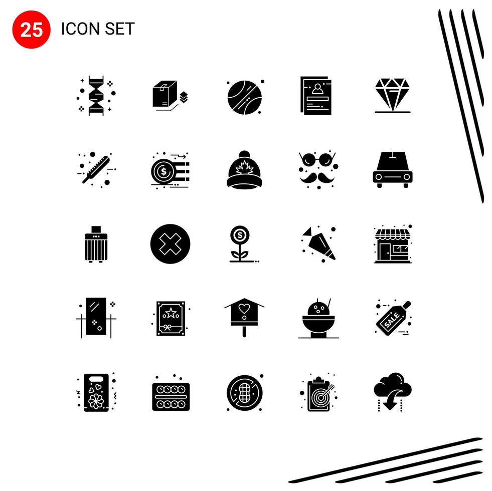 Pictogram Set of 25 Simple Solid Glyphs of diamond student bundle staff page Editable Vector Design Elements
