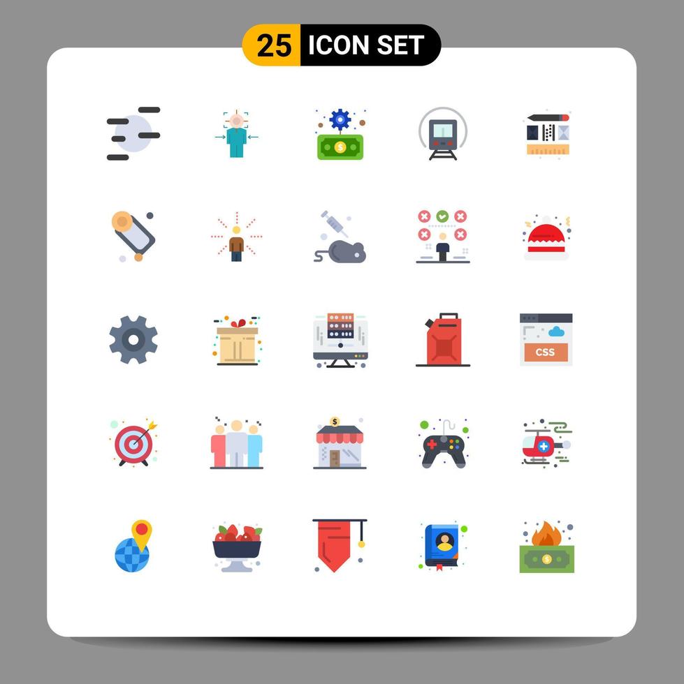 User Interface Pack of 25 Basic Flat Colors of process transport business tramway cortege Editable Vector Design Elements