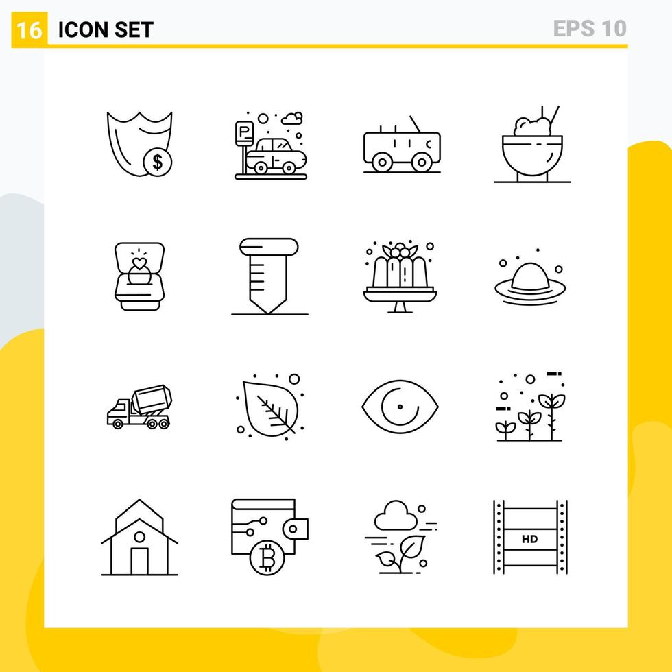 Collection of 16 Universal Line Icons Icon Set for Web and Mobile Creative Black Icon vector background