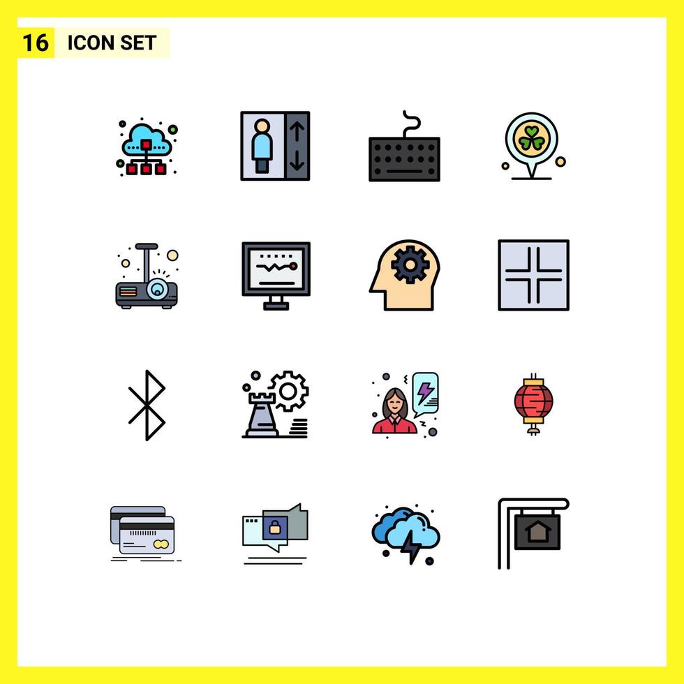 Universal Icon Symbols Group of 16 Modern Flat Color Filled Lines of projector beamer hardware heart location Editable Creative Vector Design Elements