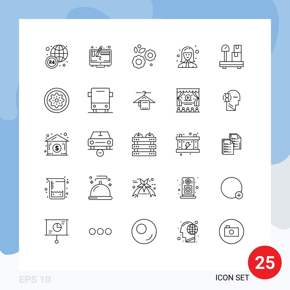 25 Line concept for Websites Mobile and Apps package manager easter lady cashier Editable Vector Design Elements