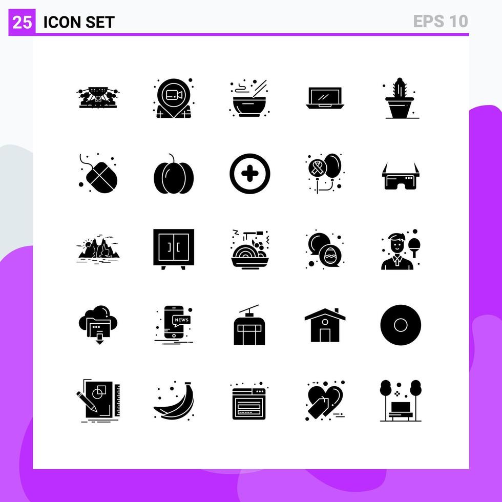 Pack of 25 Modern Solid Glyphs Signs and Symbols for Web Print Media such as hardware desktop pin computer kitchen Editable Vector Design Elements