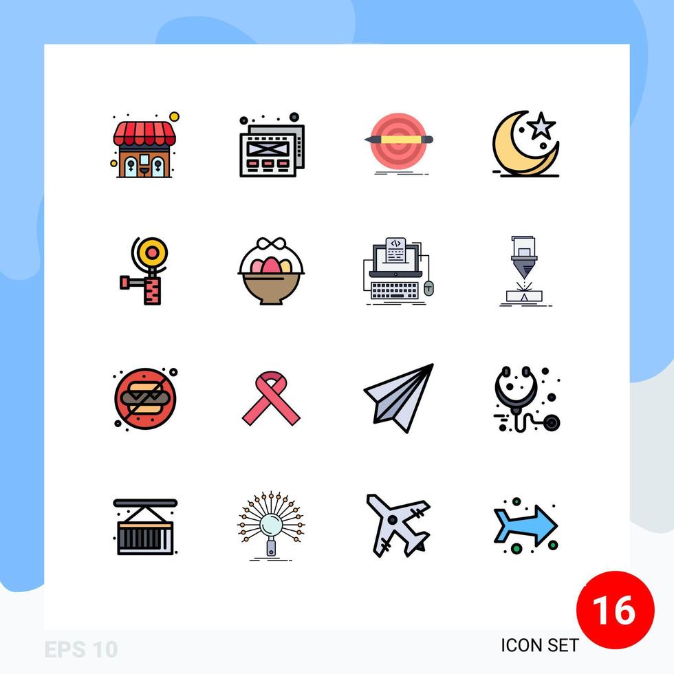 Universal Icon Symbols Group of 16 Modern Flat Color Filled Lines of grinding construction set muslims star Editable Creative Vector Design Elements