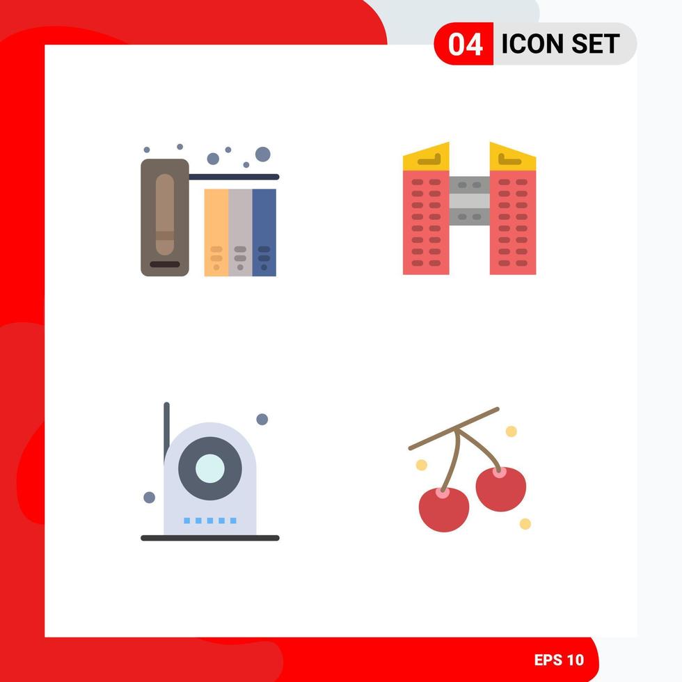 Group of 4 Modern Flat Icons Set for data electric history construction equipment Editable Vector Design Elements