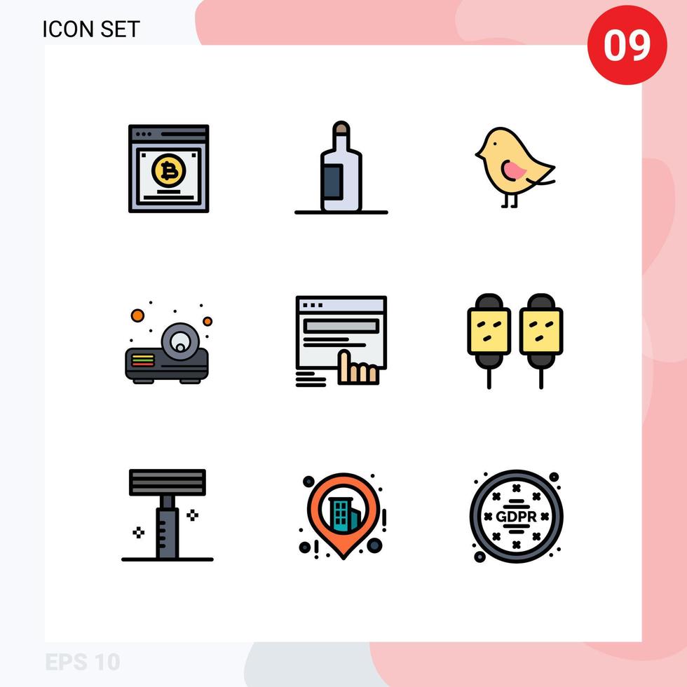 conjunto de 9 iconos de interfaz de usuario modernos signos de símbolos para el sitio web tocar proyector de dedo de pascua elementos de diseño vectorial editables vector