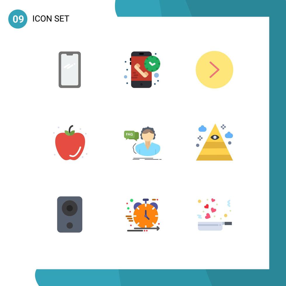 9 Flat Color concept for Websites Mobile and Apps faq apple receiver fruit right Editable Vector Design Elements