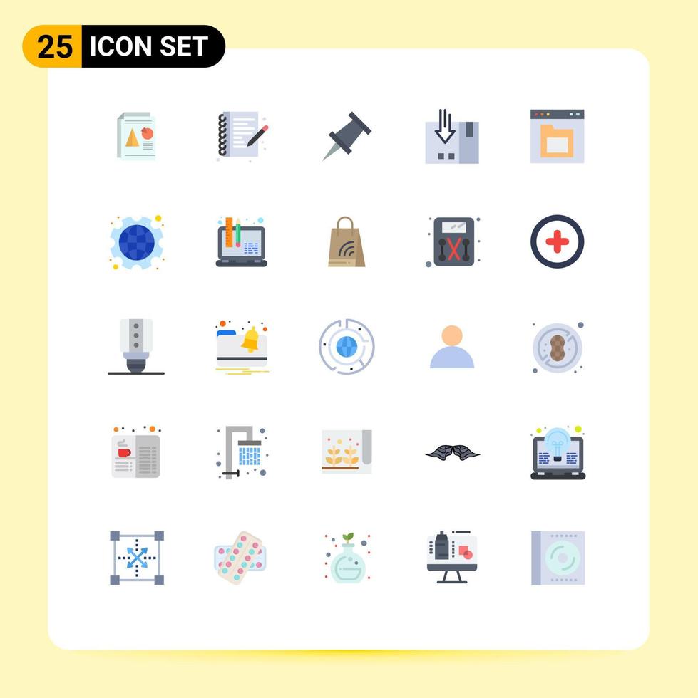 25 Universal Flat Colors Set for Web and Mobile Applications document service note book packing delivery Editable Vector Design Elements