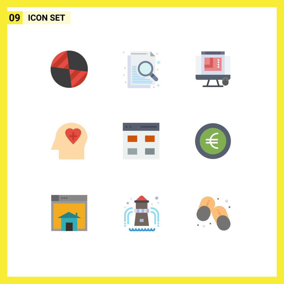 Set of 9 Commercial Flat Colors pack for coin interface web graphics grid love Editable Vector Design Elements