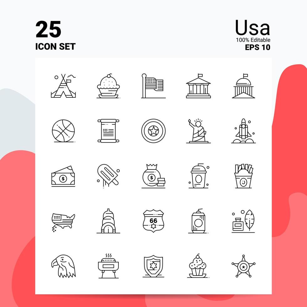 25 Usa Icon Set 100 Editable EPS 10 Files Business Logo Concept Ideas Line icon design vector