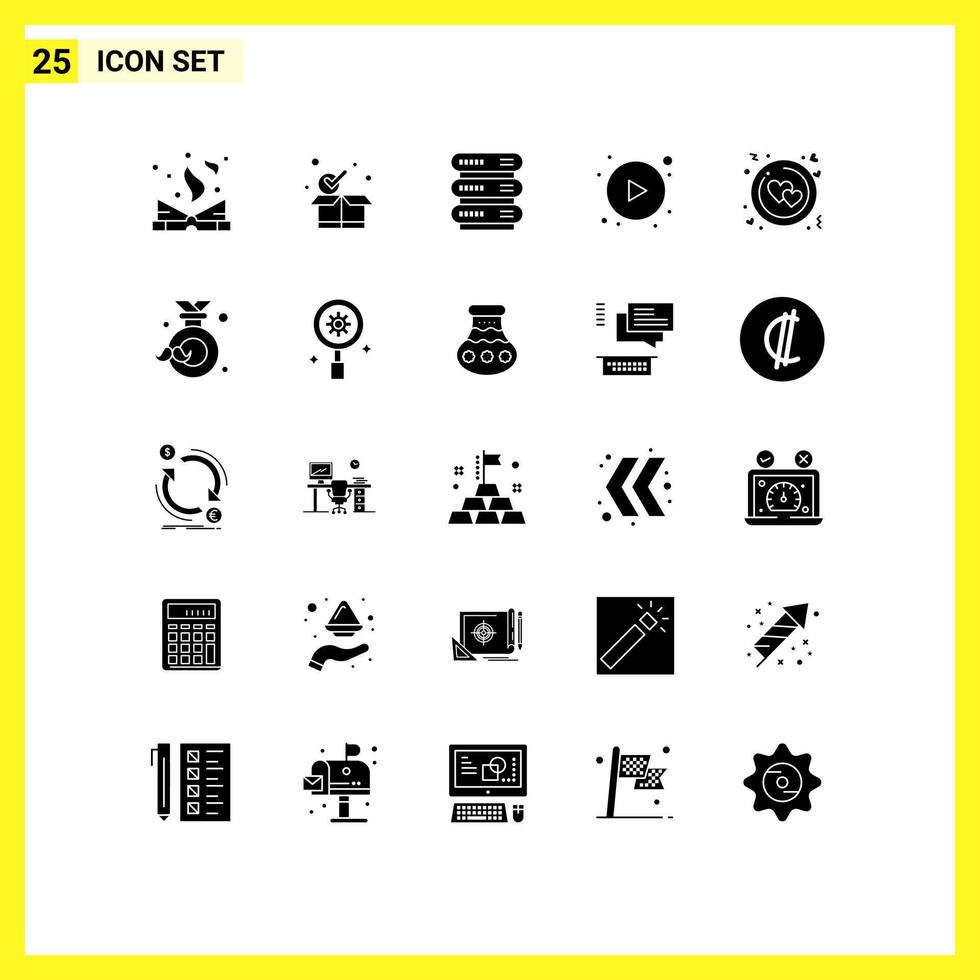 Group of 25 Solid Glyphs Signs and Symbols for ring circle computing button arrows Editable Vector Design Elements