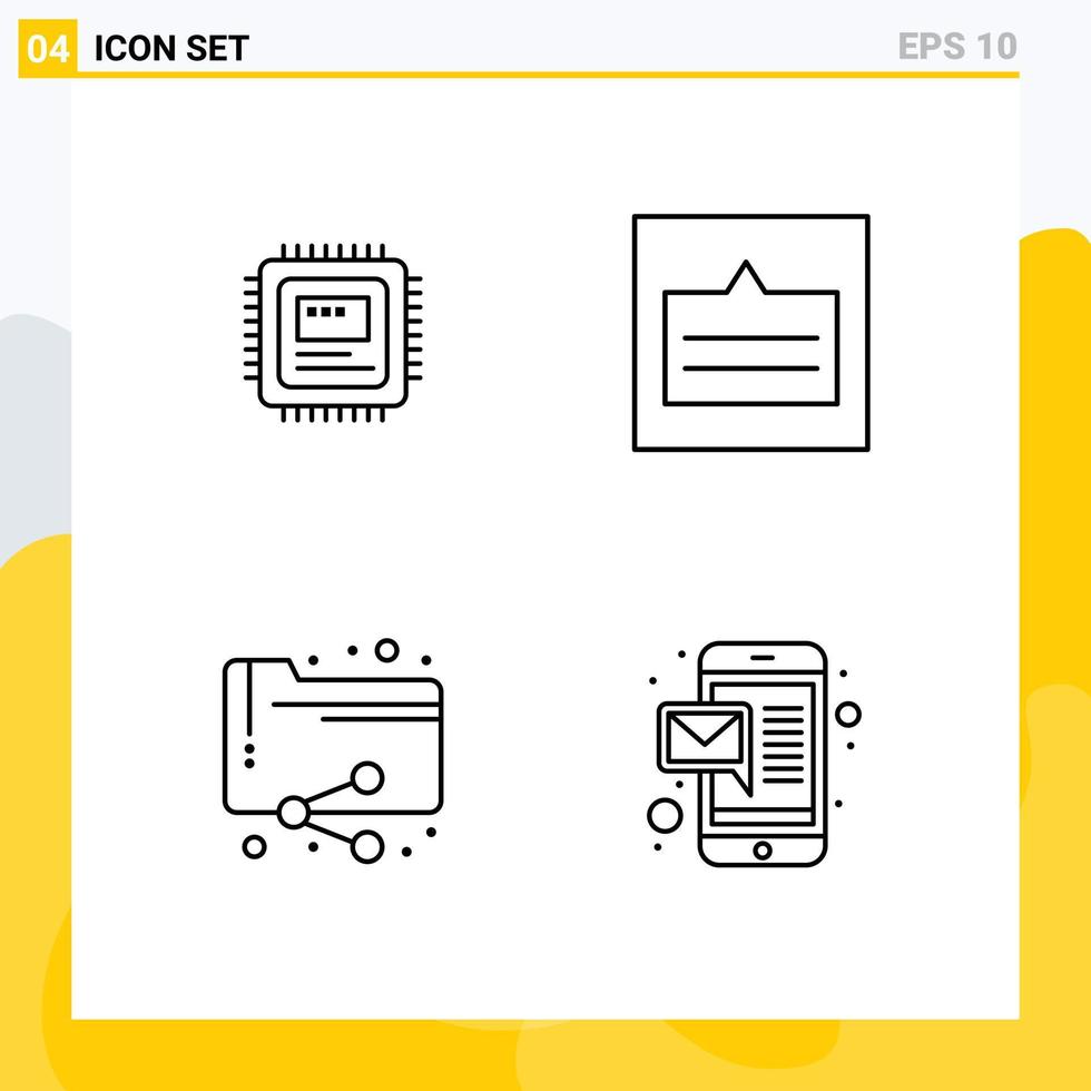 Modern Set of 4 Filledline Flat Colors Pictograph of cpu share hardware links documents Editable Vector Design Elements