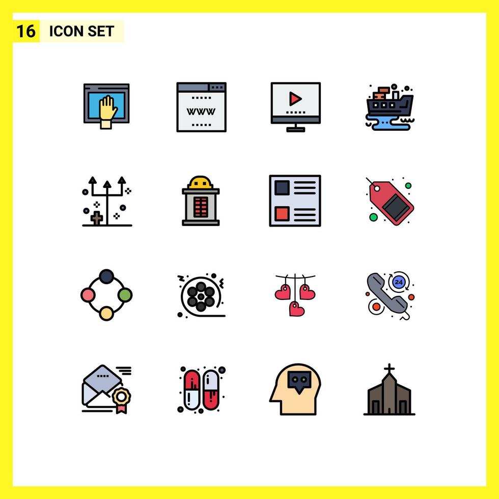 Mobile Interface Flat Color Filled Line Set of 16 Pictograms of waste oil site leaked tv Editable Creative Vector Design Elements