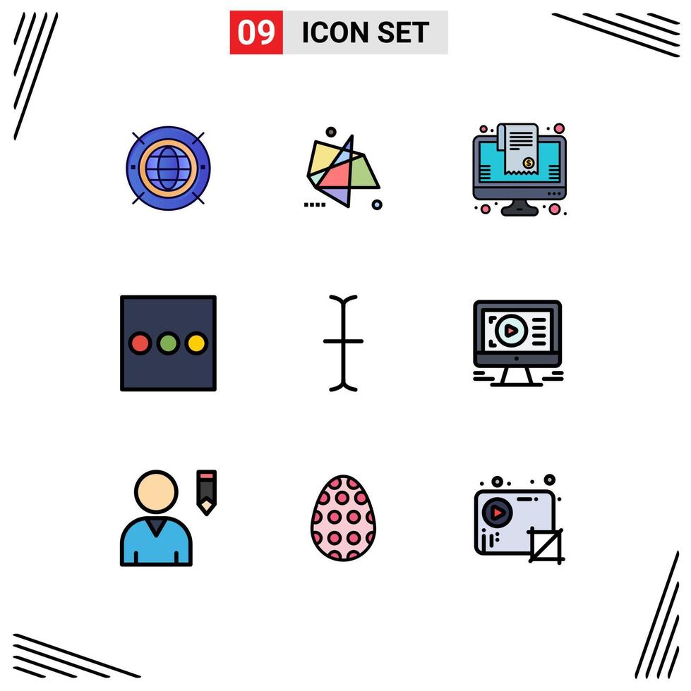 9 Universal Filledline Flat Colors Set for Web and Mobile Applications monitor cursor special menu online shopping Editable Vector Design Elements