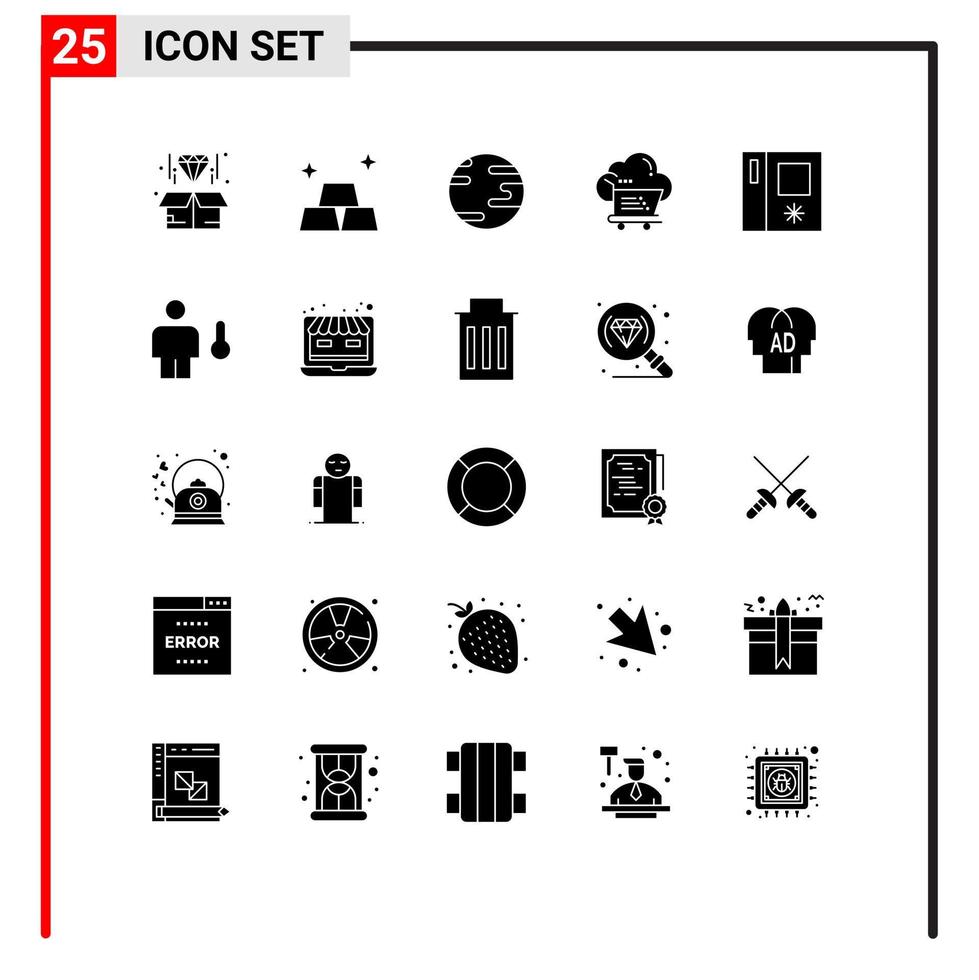 Universal Icon Symbols Group of 25 Modern Solid Glyphs of side by side fridge globe trolley cart Editable Vector Design Elements