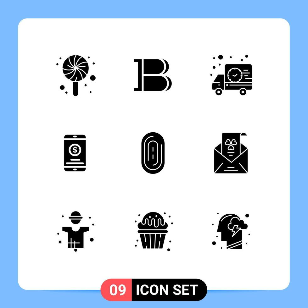 9 Universal Solid Glyphs Set for Web and Mobile Applications touch biometric shipping money mobile money Editable Vector Design Elements