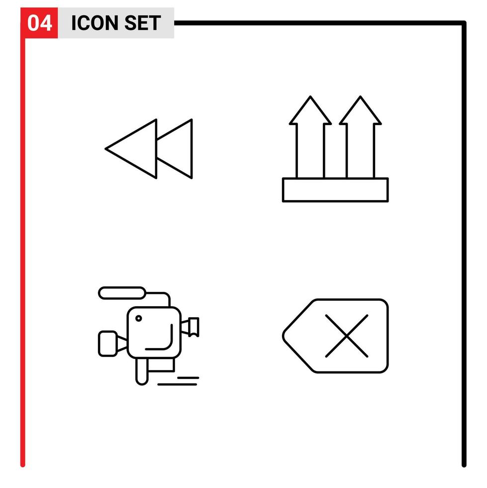 4 Universal Line Signs Symbols of arrow cinema rewind transport film camera Editable Vector Design Elements