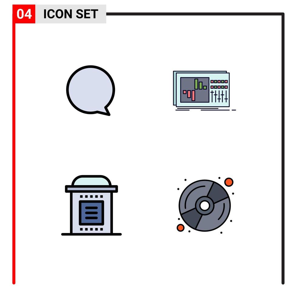 Set of 4 Commercial Filledline Flat Colors pack for chat graves control sound horror Editable Vector Design Elements