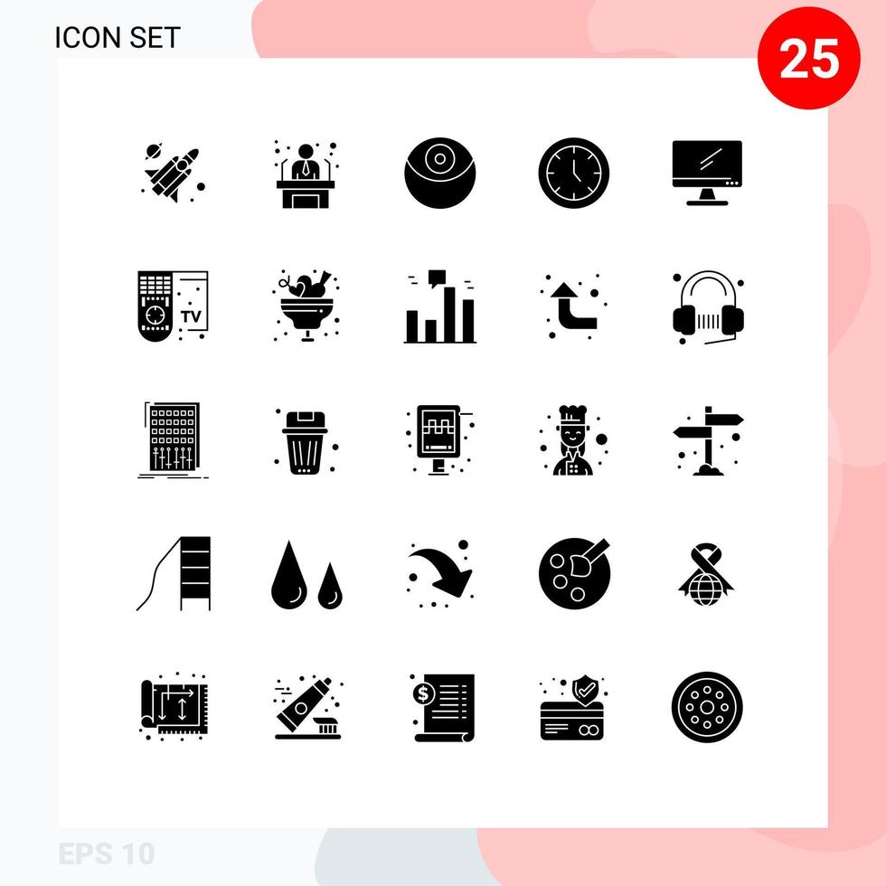 25 Universal Solid Glyph Signs Symbols of imac monitor planet computer home appliances Editable Vector Design Elements