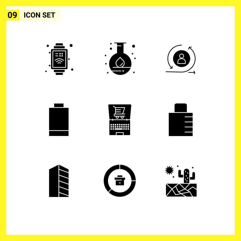 Modern Set of 9 Solid Glyphs and symbols such as shopping laptop visiter online electric Editable Vector Design Elements