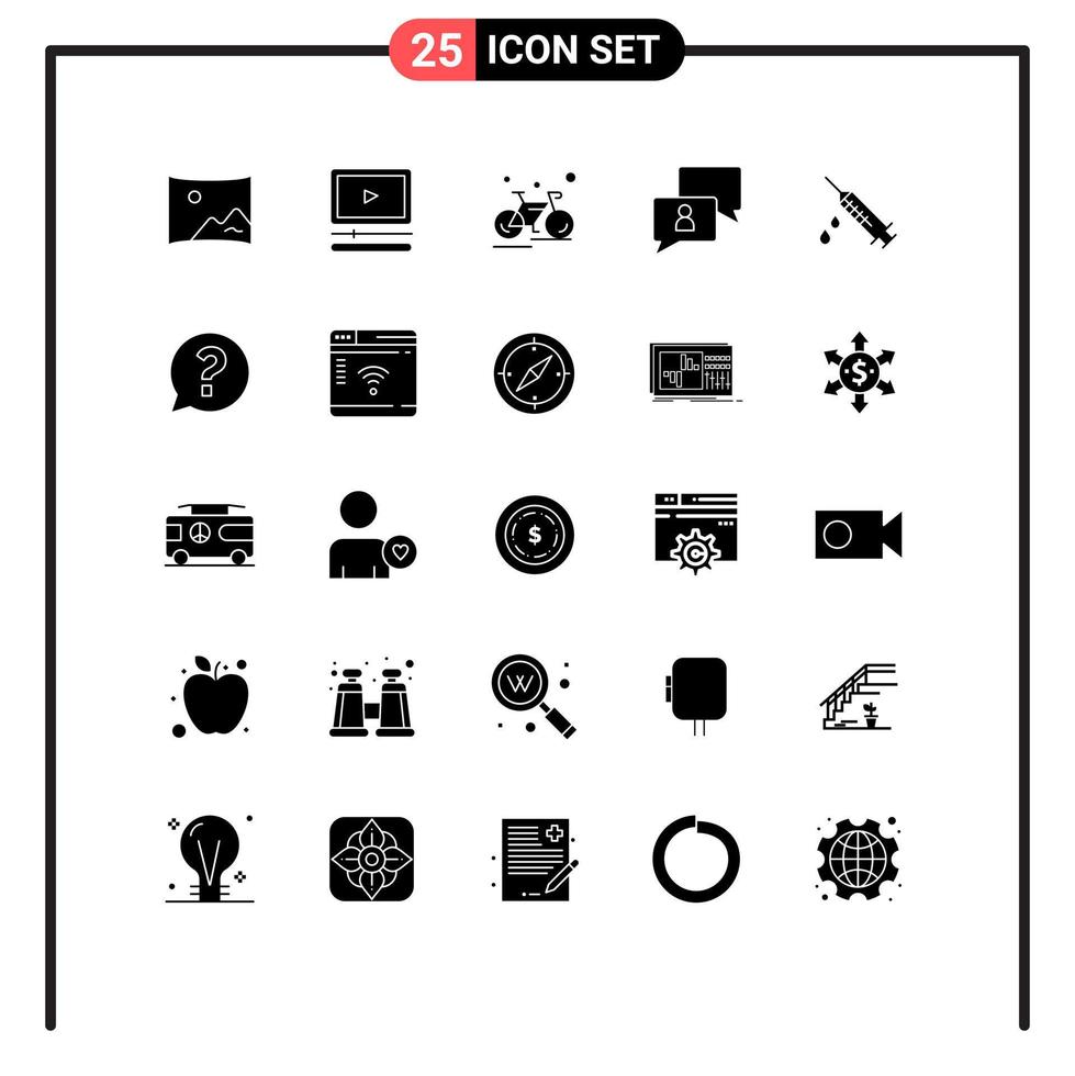 Stock Vector Icon Pack of 25 Line Signs and Symbols for injection user cycle man chatting Editable Vector Design Elements