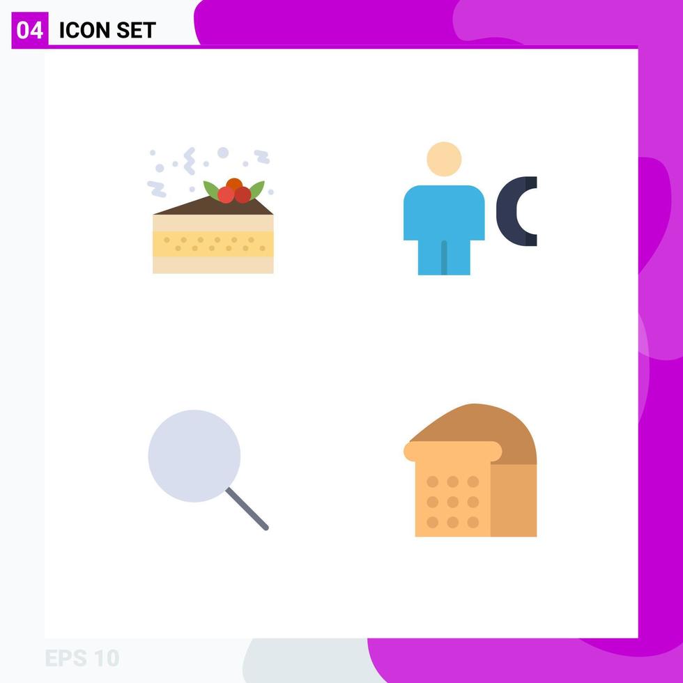 Group of 4 Modern Flat Icons Set for night search avatar human bread Editable Vector Design Elements