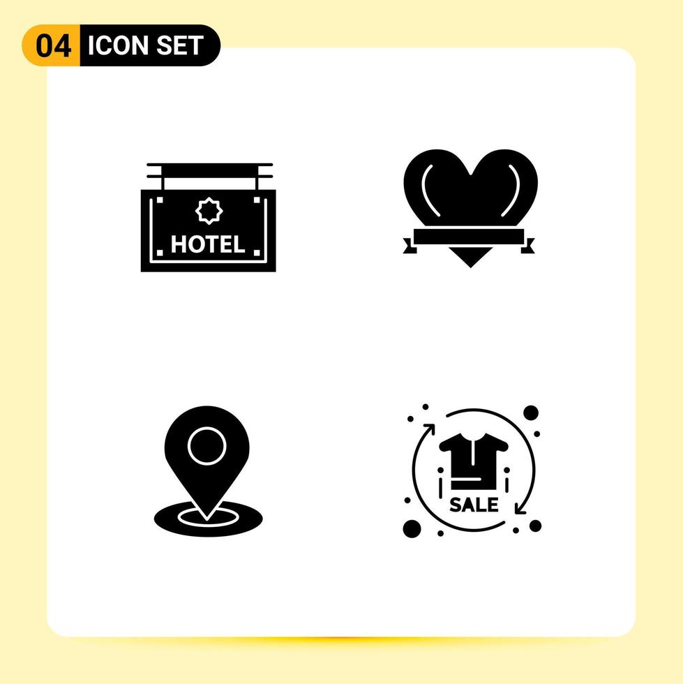 Set of 4 Modern UI Icons Symbols Signs for hotel pin direction romantic clothing Editable Vector Design Elements