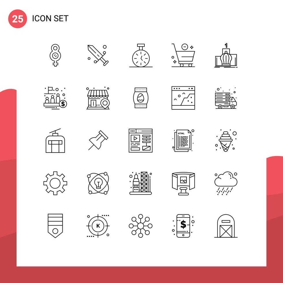 Set of 25 Modern UI Icons Symbols Signs for leadership crown time minus commerce Editable Vector Design Elements