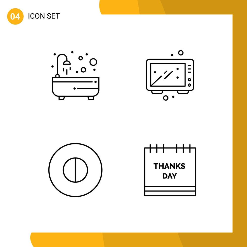 4 Creative Icons Modern Signs and Symbols of bath ancient shower food symbols Editable Vector Design Elements