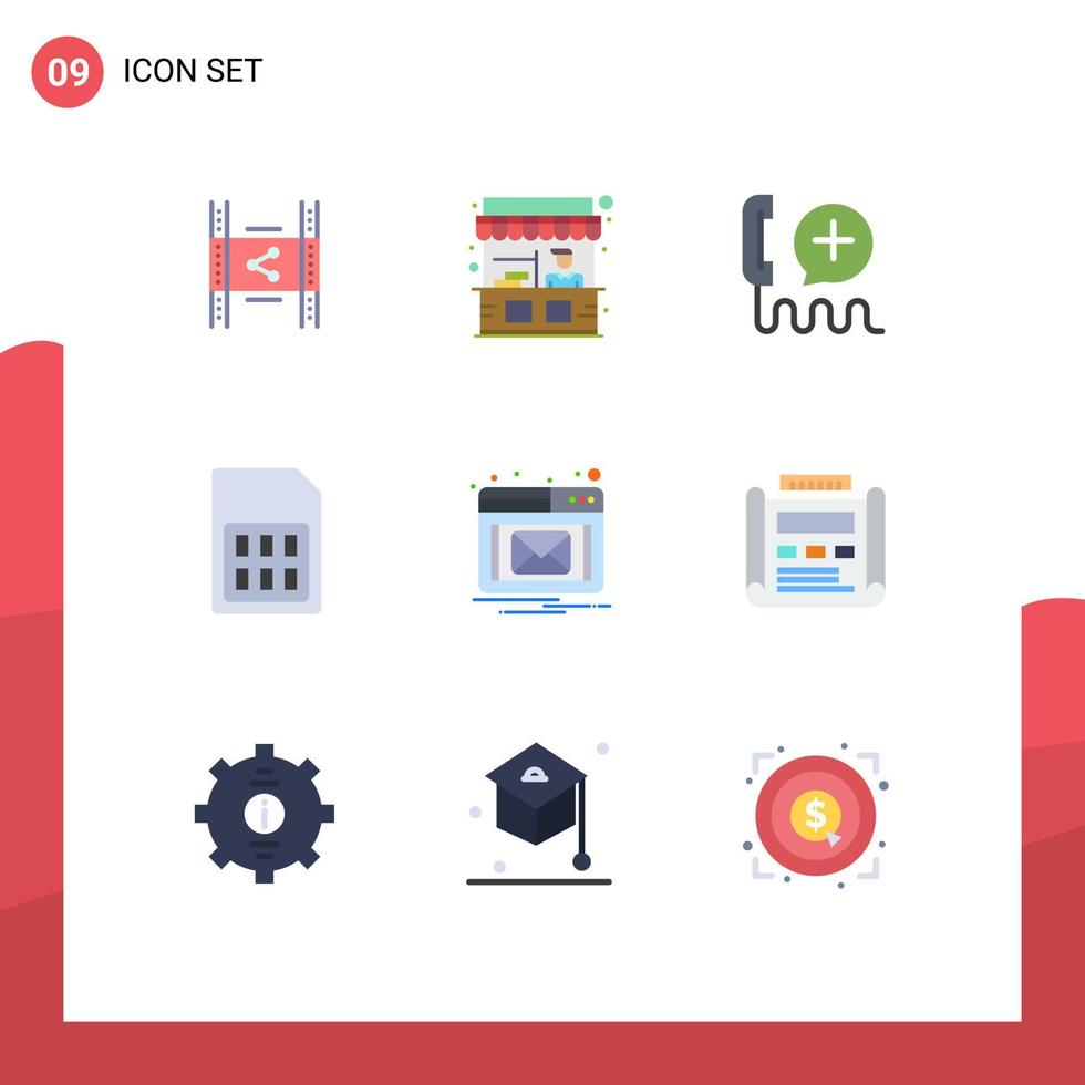 Editable Vector Line Pack of 9 Simple Flat Colors of sim mobile street card interface Editable Vector Design Elements
