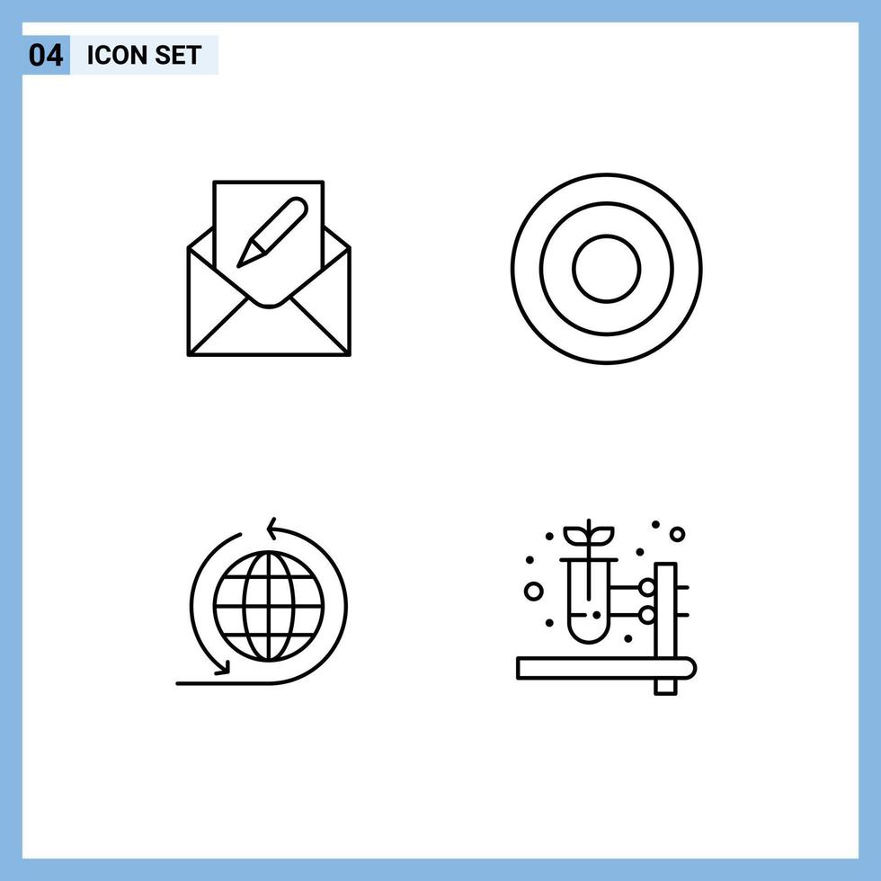 Pack of 4 Modern Filledline Flat Colors Signs and Symbols for Web Print Media such as compose global business envelope interface global Editable Vector Design Elements