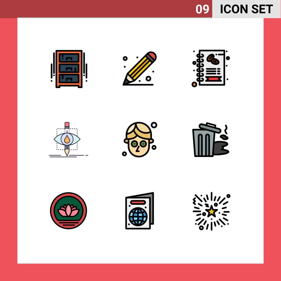 User Interface Pack of 9 Basic Filledline Flat Colors of science pollution pencil monitoring shop Editable Vector Design Elements
