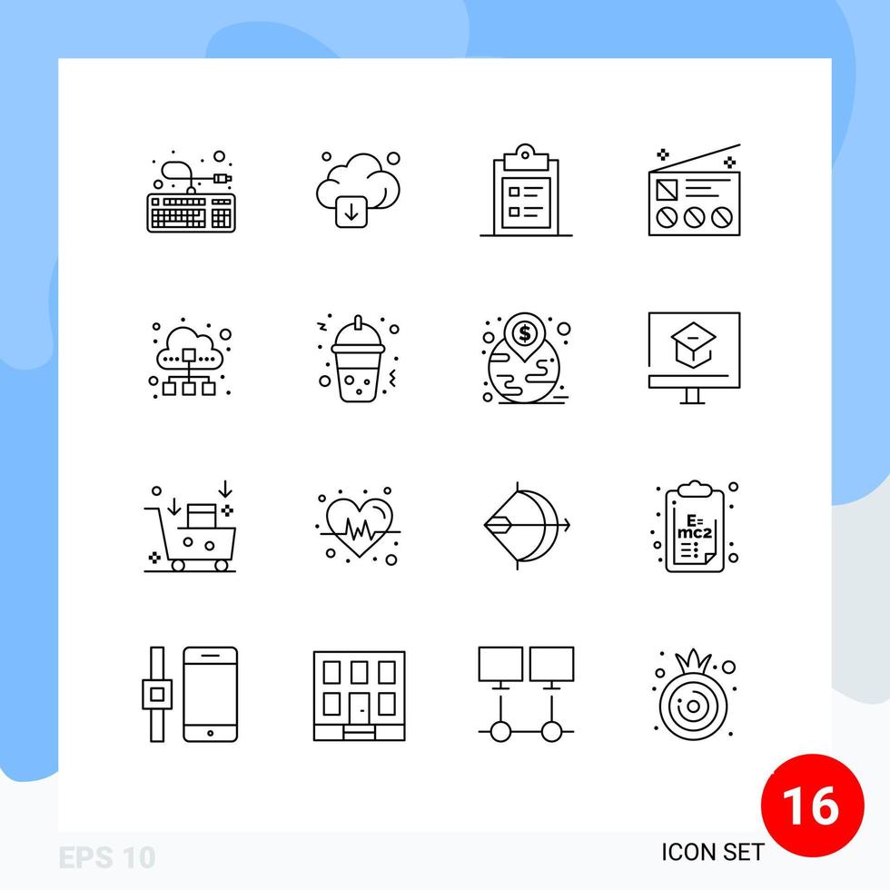 Stock Vector Icon Pack of 16 Line Signs and Symbols for cloud news business marketing advertising Editable Vector Design Elements