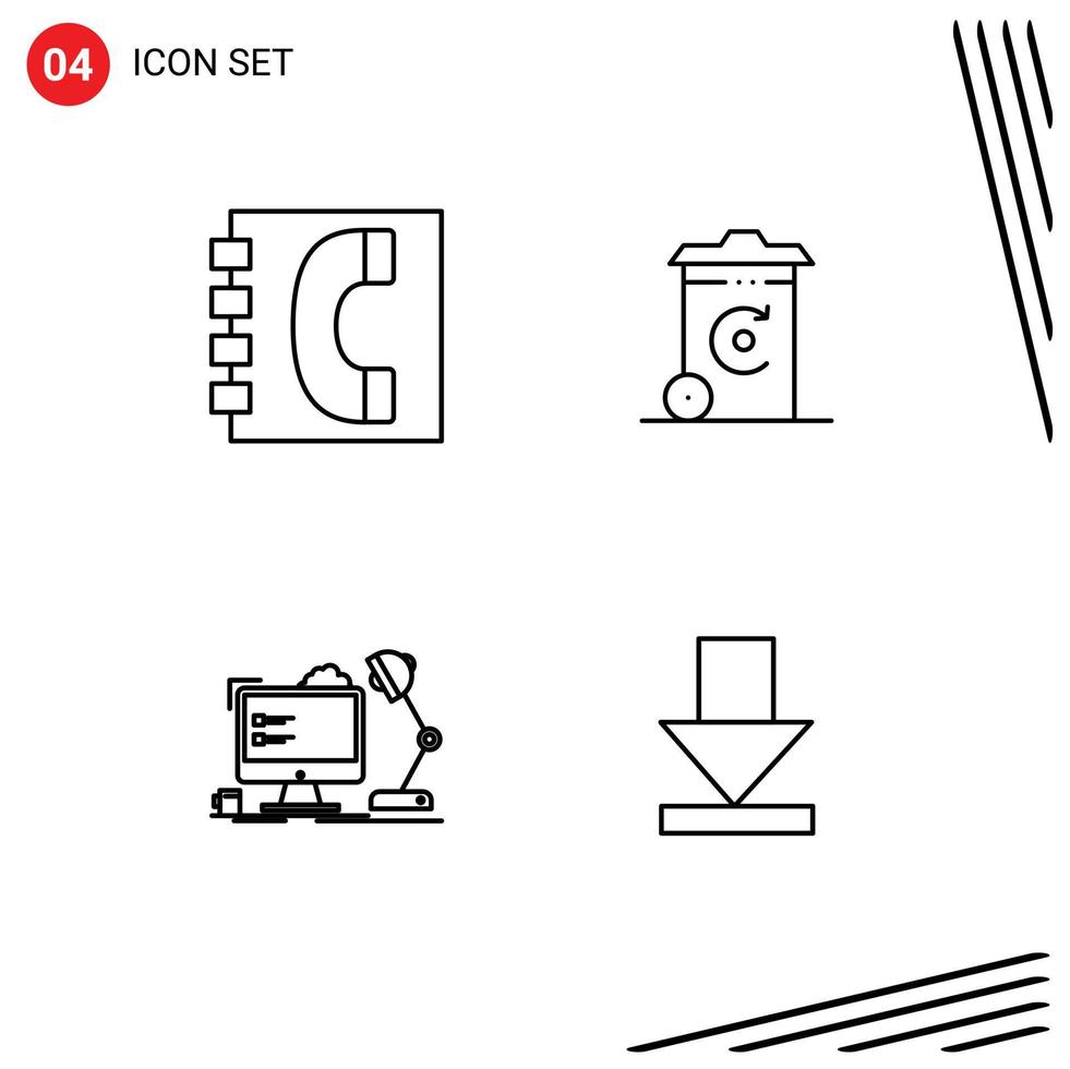 conjunto de 4 iconos modernos de la interfaz de usuario signos de símbolos para los contactos del lugar de trabajo del libro elementos de diseño vectorial editables de la oficina de reciclaje vector