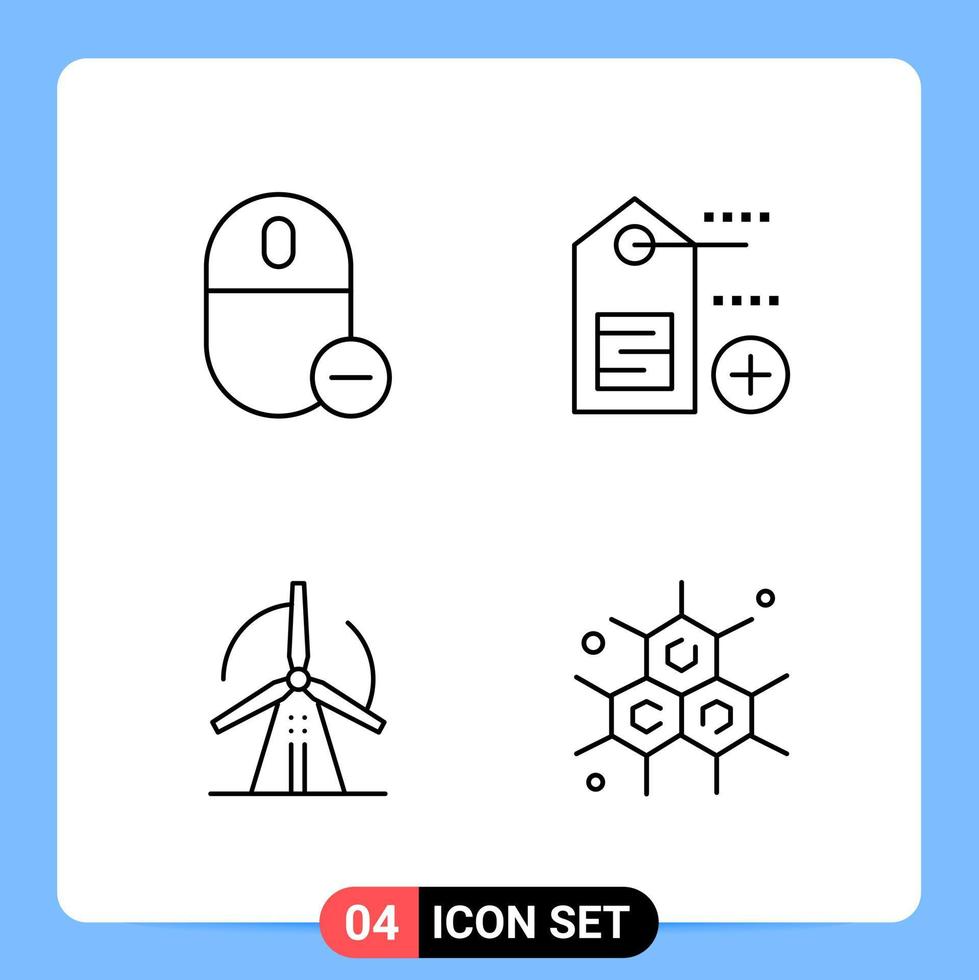 Símbolos de contorno del paquete de iconos negros de 4 líneas para aplicaciones móviles aisladas en fondo blanco 4 iconos establecen fondo de vector de icono negro creativo