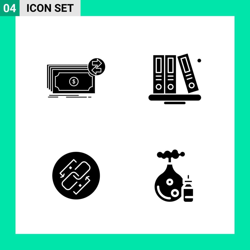 Pack of 4 Solid Style Icon Set Glyph Symbols for print Creative Signs Isolated on White Background 4 Icon Set Creative Black Icon vector background