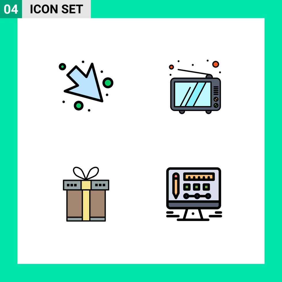 Modern Set of 4 Filledline Flat Colors and symbols such as arrow shopping retro device monitor Editable Vector Design Elements