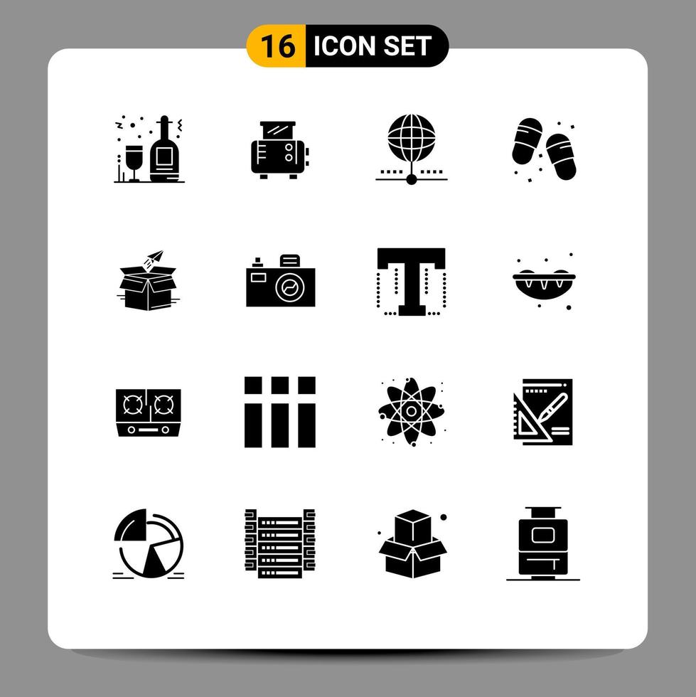 User Interface Pack of 16 Basic Solid Glyphs of business slippers connect footwear beach Editable Vector Design Elements