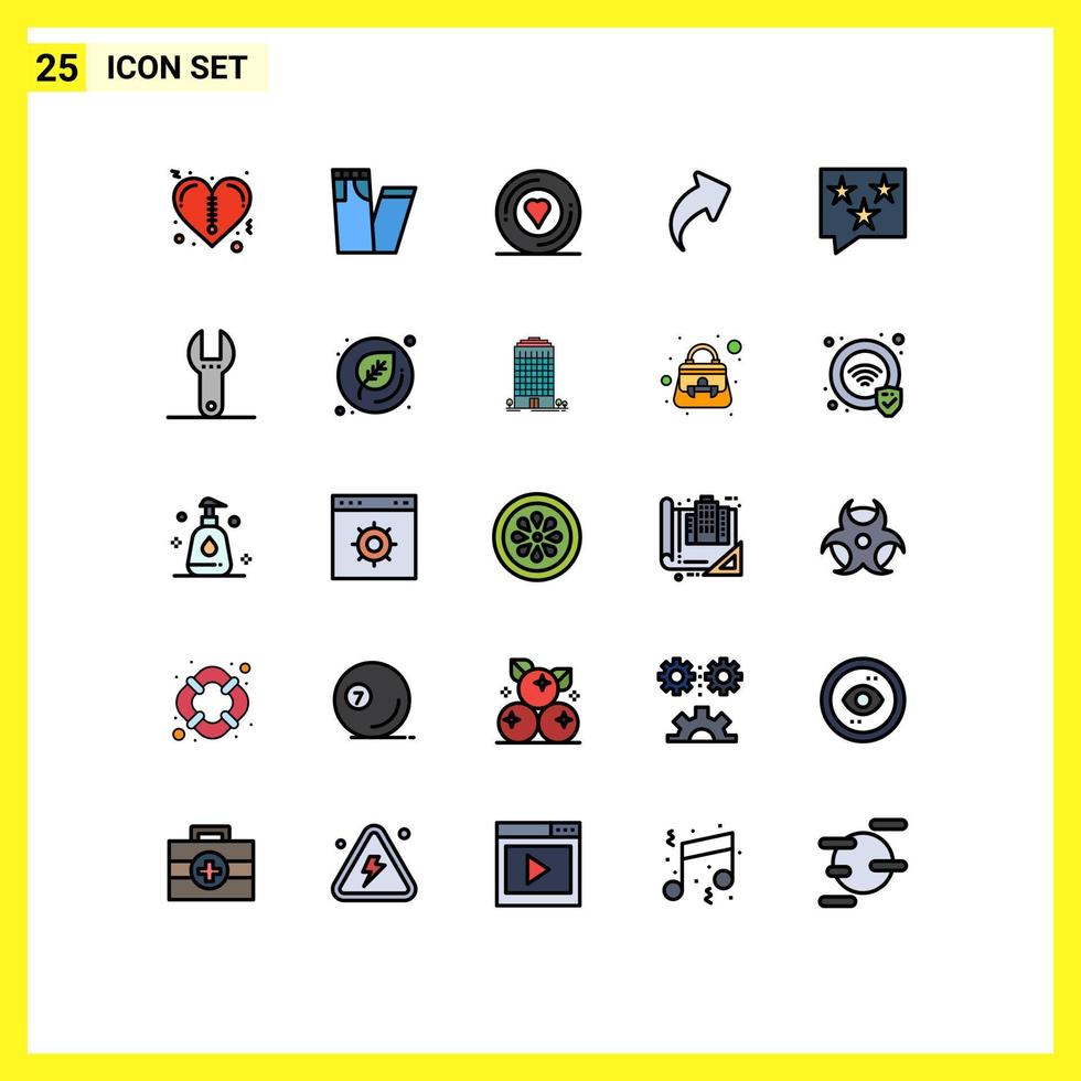 Mobile Interface Filled line Flat Color Set of 25 Pictograms of star rank printer chat right Editable Vector Design Elements