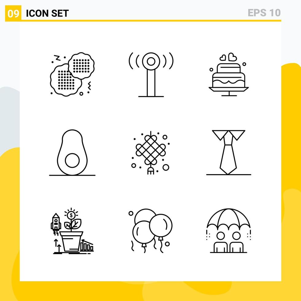 Collection of 9 Universal Line Icons Icon Set for Web and Mobile Creative Black Icon vector background