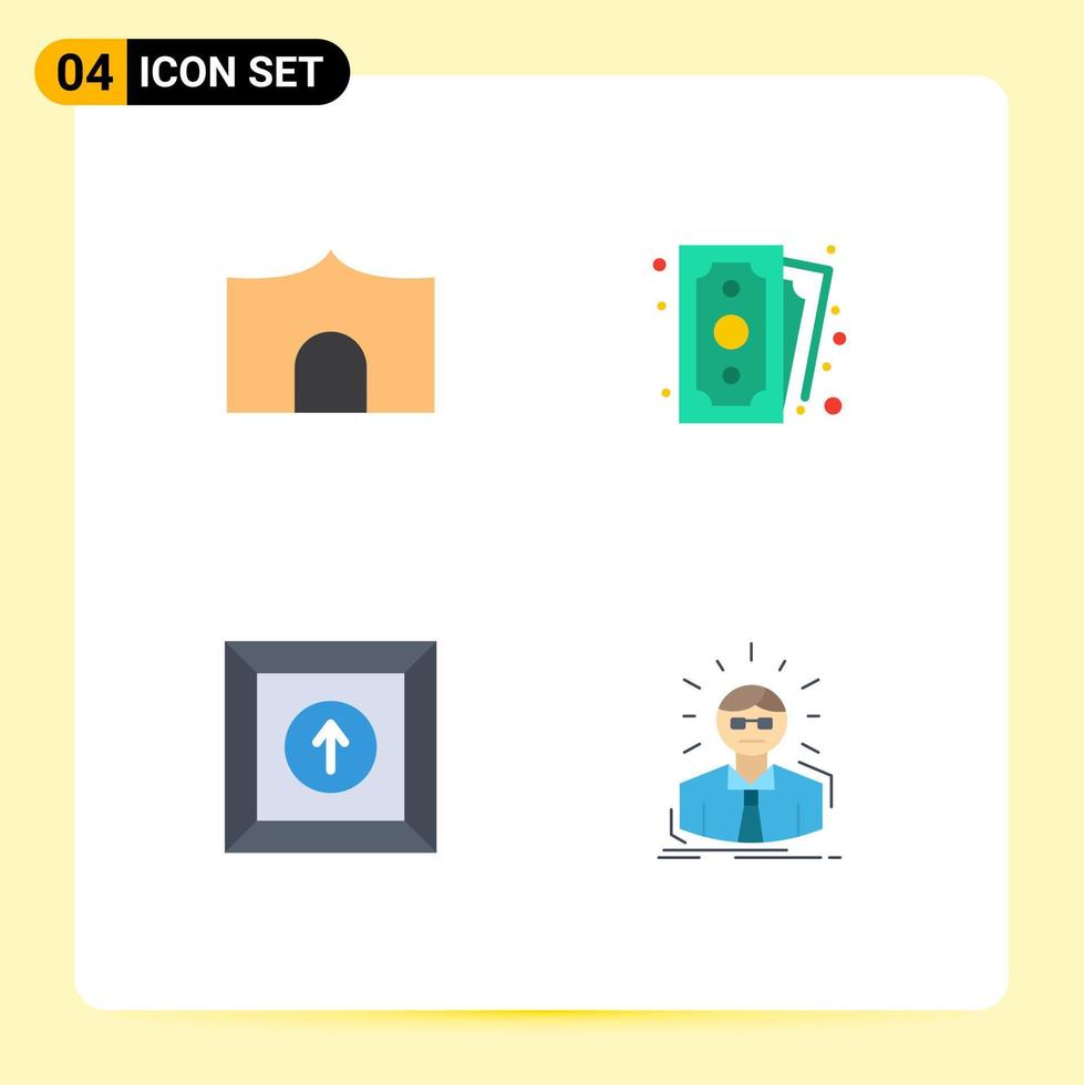 Editable Vector Line Pack of 4 Simple Flat Icons of castle box fortress money upload Editable Vector Design Elements