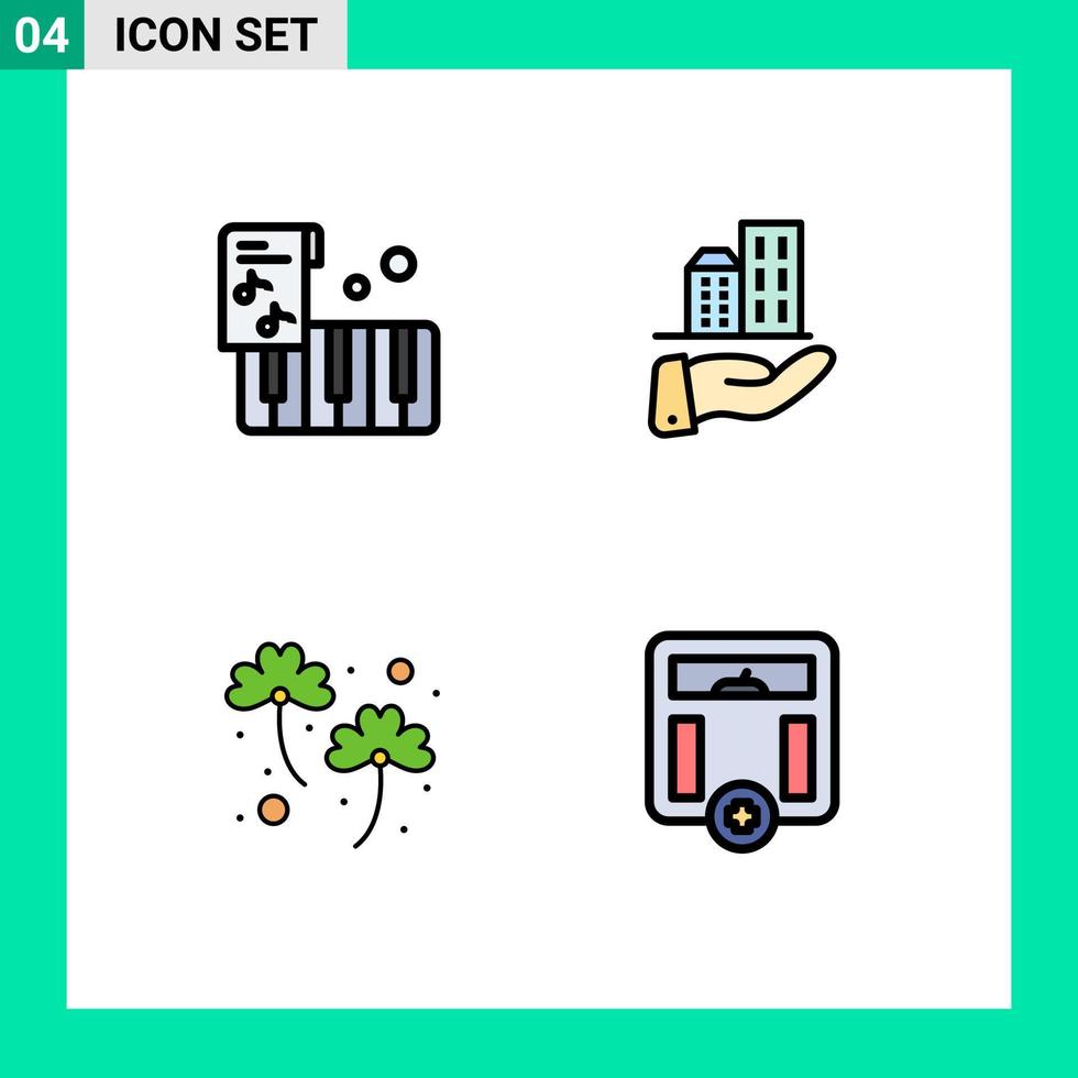 Group of 4 Filledline Flat Colors Signs and Symbols for accordion irish architecture sustainable body Editable Vector Design Elements