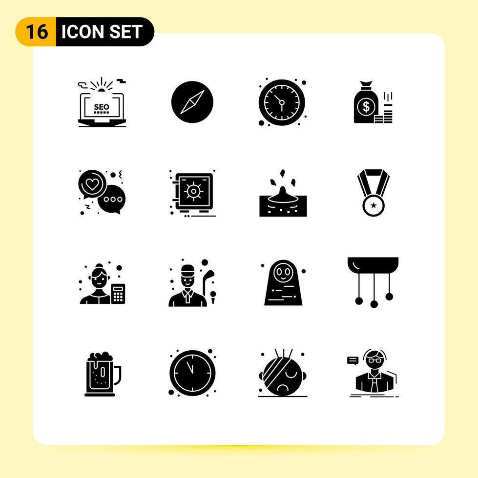 Set of 16 Modern UI Icons Symbols Signs for savings finance clock bank money Editable Vector Design Elements