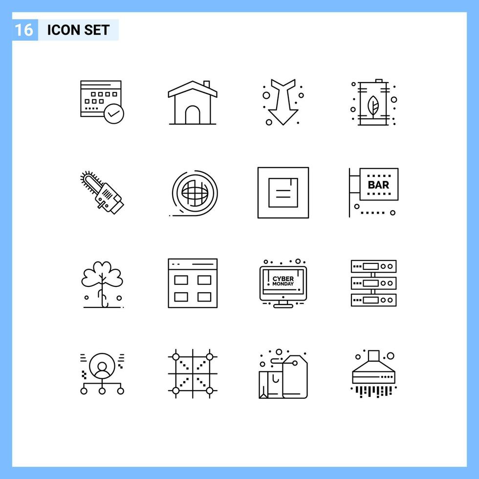 Pack of 16 creative Outlines of energy can construction straight down Editable Vector Design Elements